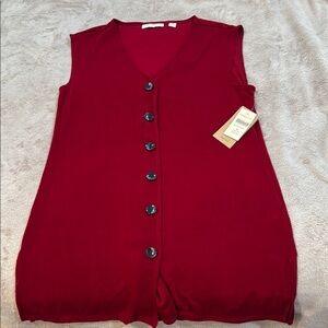 NWT Coldwater Creek Red Sleeveless Button Down Duster
